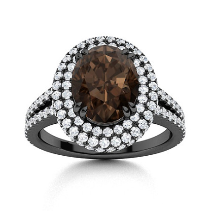 Sotiya Split Shank Double Halo Coffee Oval Cut Engagement Ring Sterling Silver-Sotiya