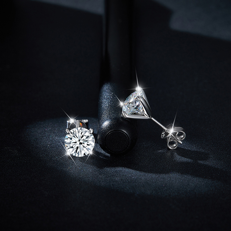 Sotiya Simple Solitaire Round Cut Moissanite Stud Earrings Sterling Silver-Sotiya