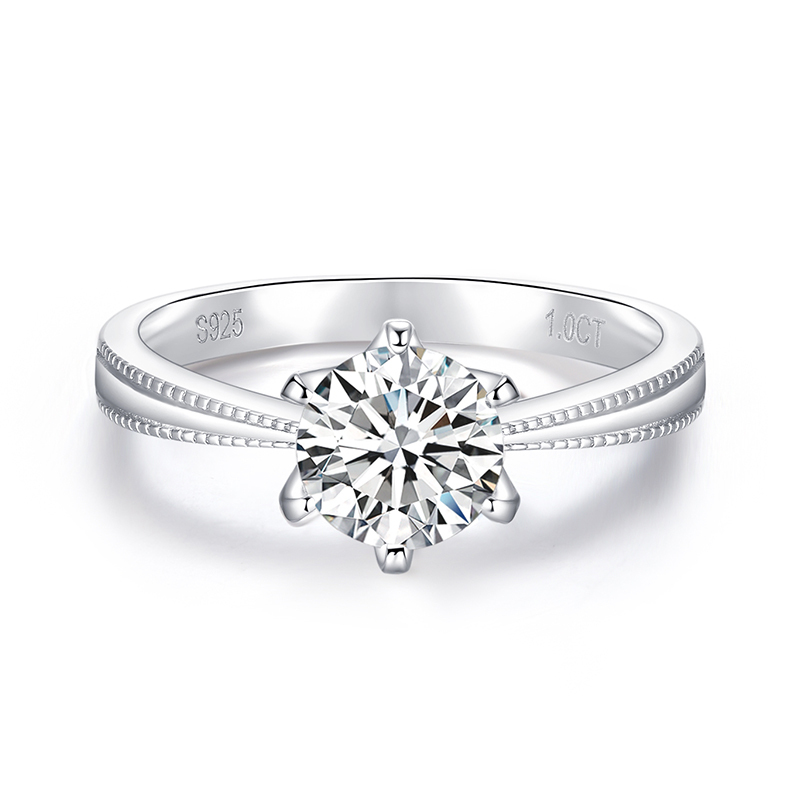 Sotiya Milgrain 6 Prong Round Cut Solitaire Moissanite Engagement Ring Sterling Silver-Sotiya