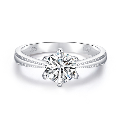 Sotiya Milgrain 6 Prong Round Cut Solitaire Moissanite Engagement Ring Sterling Silver-Sotiya