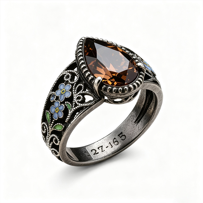 Sotiya Vintage Filigree Pear Cut Coffee Engagement Ring Sterling Silver-Sotiya