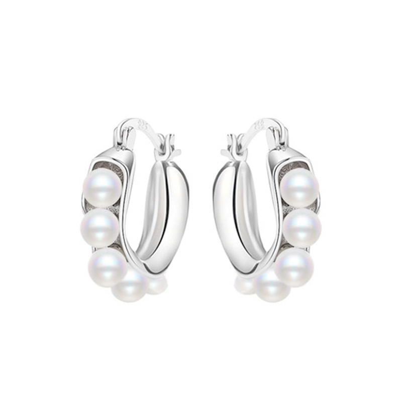 Sotiya Pearl U-shaped Hoop Earrings Sterling Silver-Sotiya