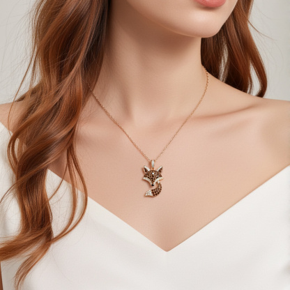 Sotiya Animal City Fox Design Coffee Pendant Necklace-Sotiya