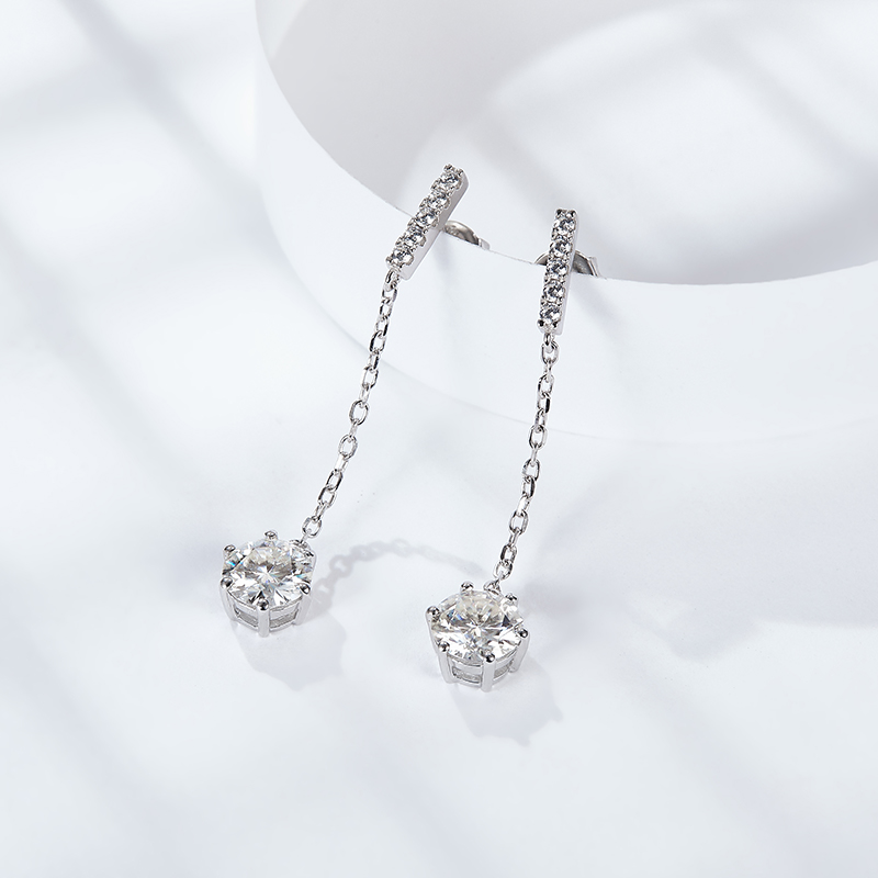 Sotiya Six Prong Round Cut Moissanite Drop Earrings Sterling Silver-Sotiya