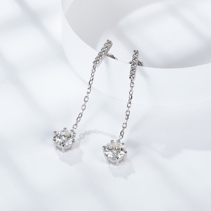 Sotiya Six Prong Round Cut Moissanite Drop Earrings Sterling Silver-Sotiya