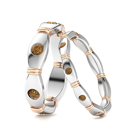 Sotiya Two Tone Round Cut Coffee Couple Rings Sterling Silver