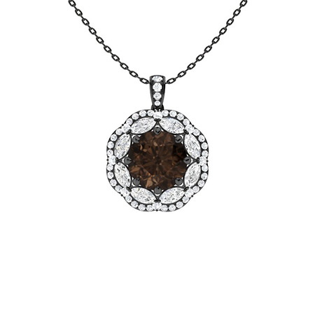 Sotiya Coffee Round Cut Gorgeous Kaleidoscope Design Double Halo Necklace Sterling Silver-Sotiya