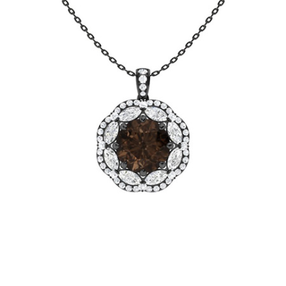 Sotiya Coffee Round Cut Gorgeous Kaleidoscope Design Double Halo Necklace Sterling Silver-Sotiya