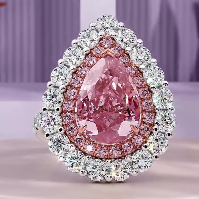 Sotiya Double Halo Cathedral Pear Cut Pink Two Tone Engagement Ring Sterling Silver-Sotiya