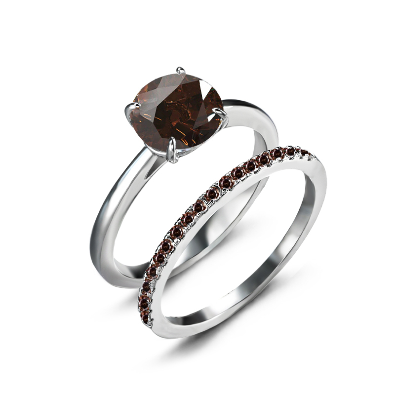 Sotiya Cathedral Classic Round Cut Coffee Wedding Bridal Ring Set Sterling Silver-Sotiya