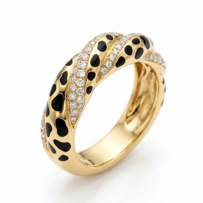 Sotiya Twist Leopard Print Black Enamel Ring Sterling Silver-Sotiya