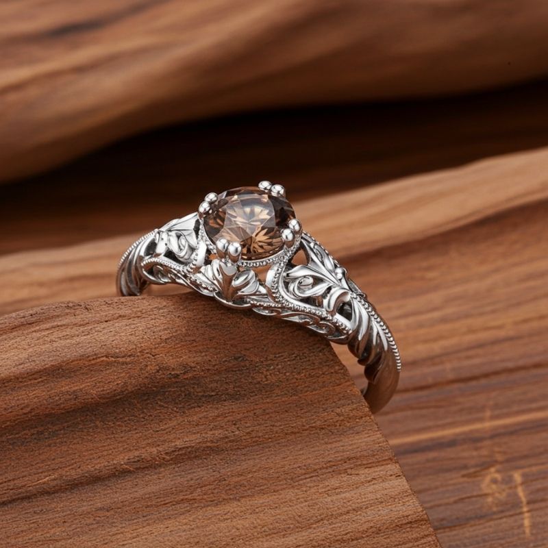 Sotiya Vintage Solitaire Coffee Round Cut Engagement Ring Sterling Silver