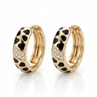 Sotiya Leopard Print Black Enamel Hoop Earrings Sterling Silver-Sotiya
