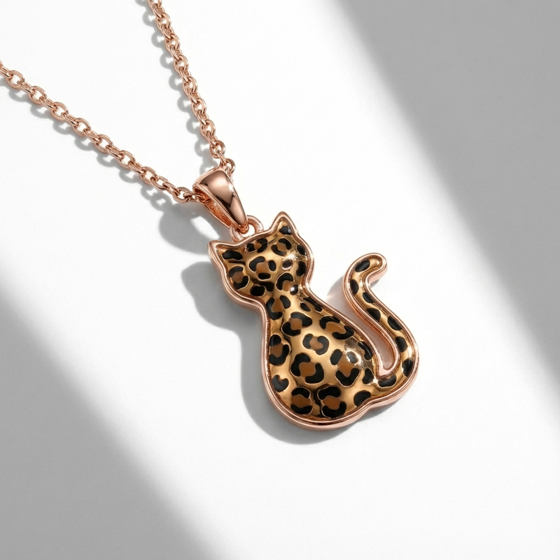 Sotiya Leopard Print Cat Coffee Enamel Necklace Sterling Silver-Sotiya