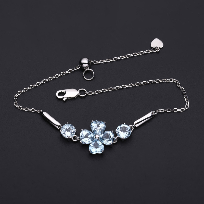 Sotiya Natural Gemstone Blue Topaz Four Leaf Clover Design Bracelet Sterling Silver-Sotiya