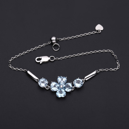 Sotiya Natural Gemstone Blue Topaz Four Leaf Clover Design Bracelet Sterling Silver-Sotiya