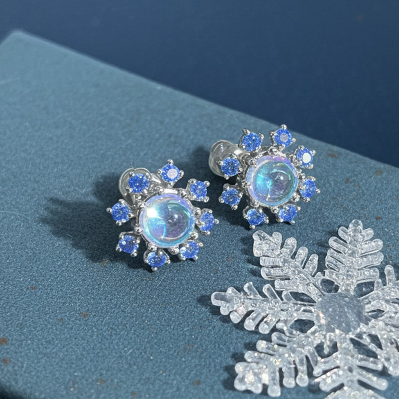 Sotiya Best Buds Snowflake Moonstone Round Cut Earrings Sterling Silver-Sotiya