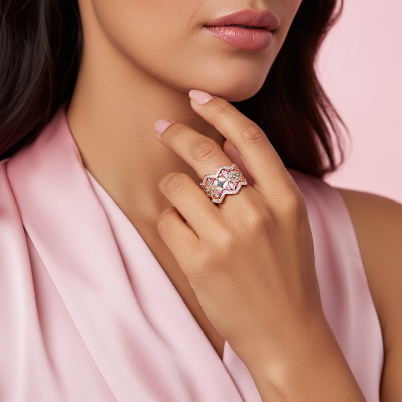 Sotiya Marquise Cut Flower Ring Band Sterling Silver-Sotiya