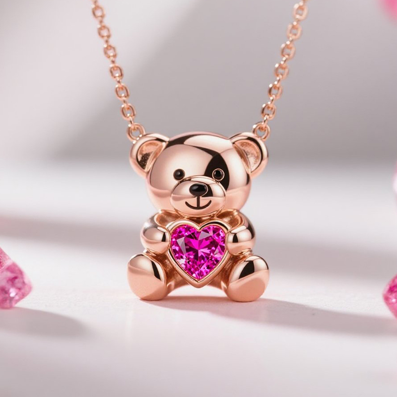 Sotiya Best Buds Embrace Love Teddy Bear Heart Cut Necklace Sterling Silver-Sotiya