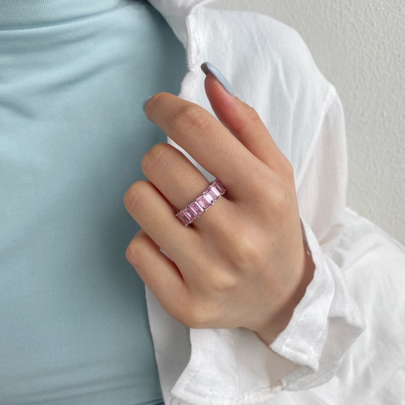 Sotiya Fancy Pink Emerald Cut Eternity Ring Sterling Silver-Sotiya