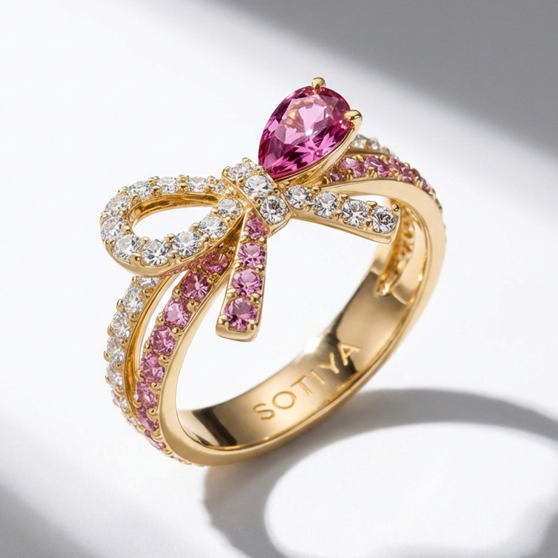 Sotiya Bow Knot Pink Pear Cut Cocktail Ring Sterling Silver-Sotiya