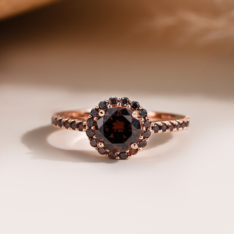 Sotiya Cathedral Halo Round Cut Coffee Engagement Ring Sterling Silver