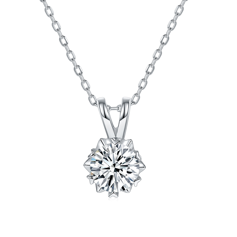 Sotiya Classic Snowflake Round Cut Moissanite Necklace Sterling Silver-Sotiya