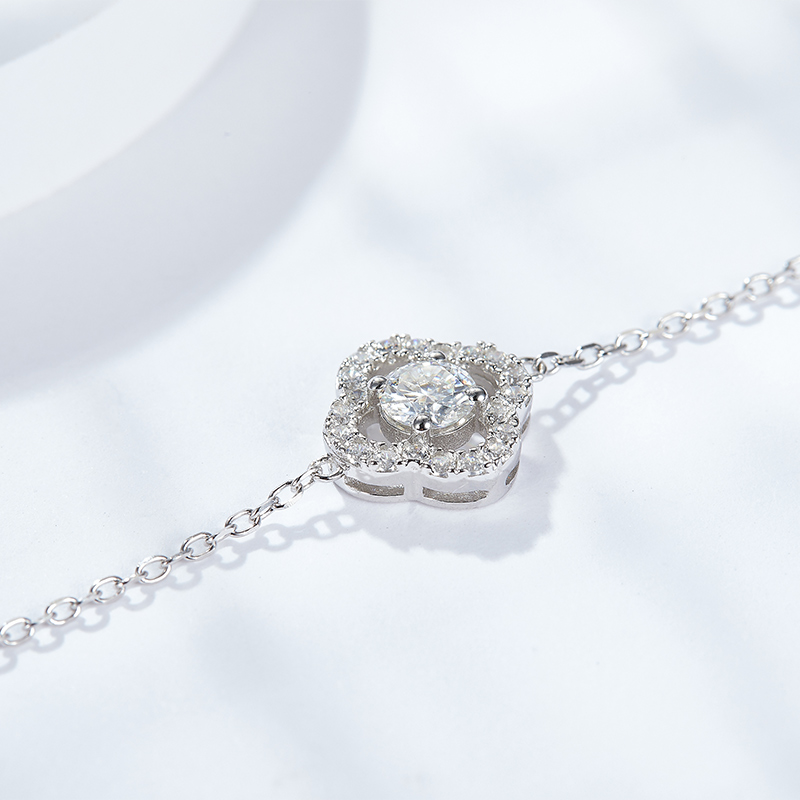 Sotiya Four Leaf Clover Round Cut Moissanite Bracelet Sterling Silver-Sotiya