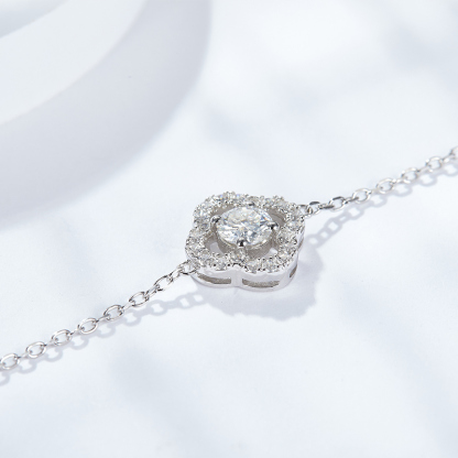 Sotiya Four Leaf Clover Round Cut Moissanite Bracelet Sterling Silver-Sotiya