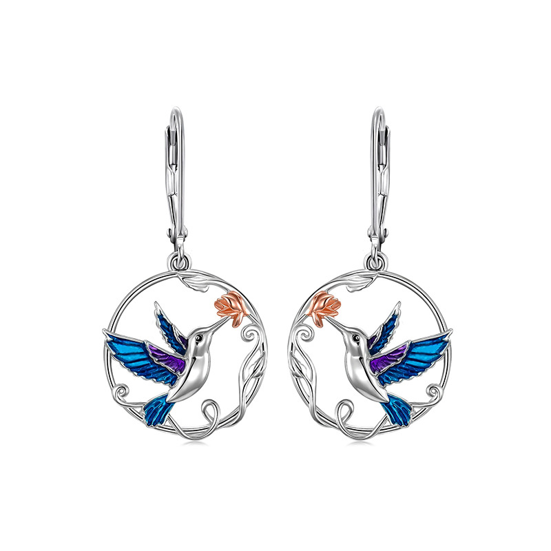 Sotiya Enamel Hummingbird Drop Earrings Sterling Silver-Sotiya