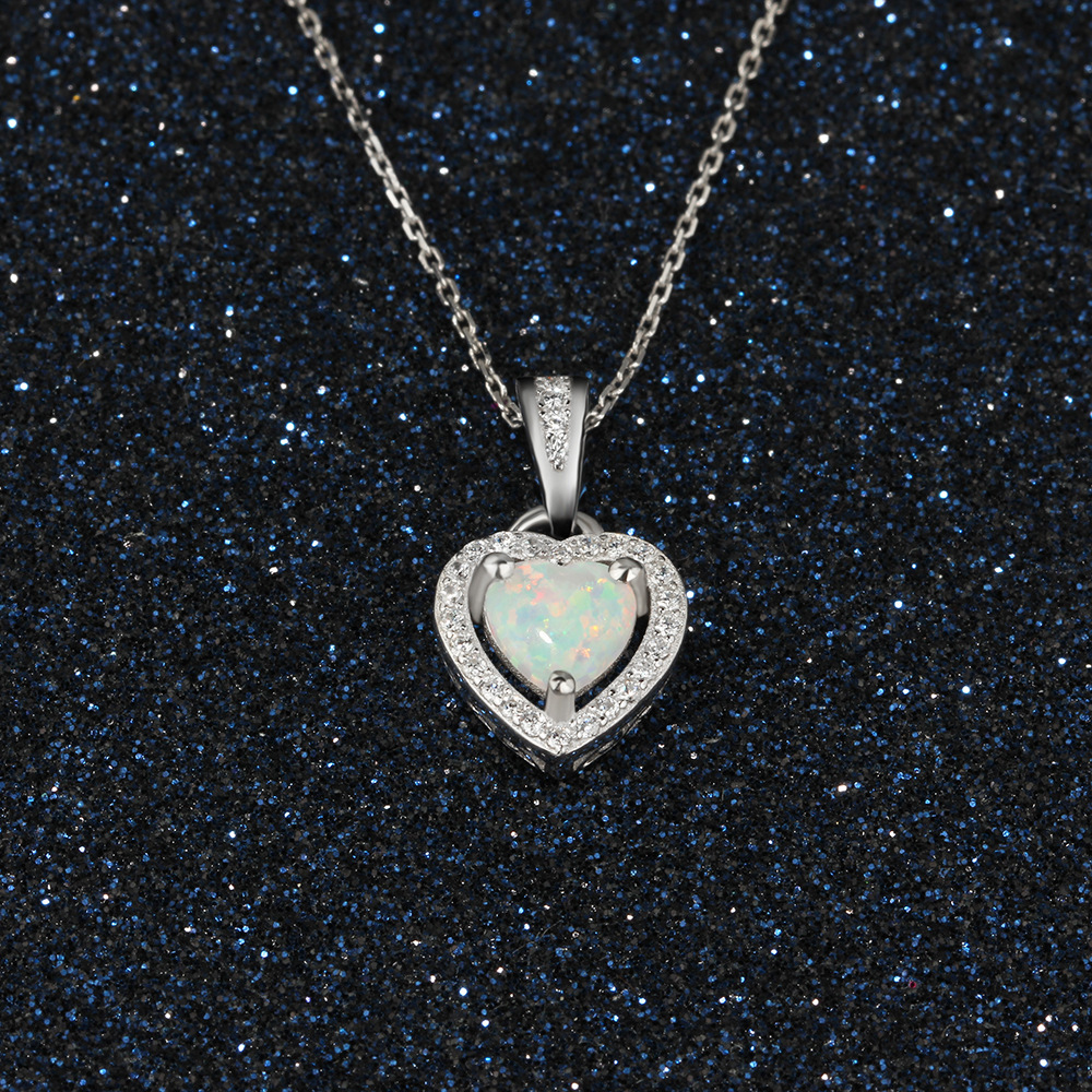 Sotiya Halo Heart Cut Opal Necklace Sterling Silver-Sotiya
