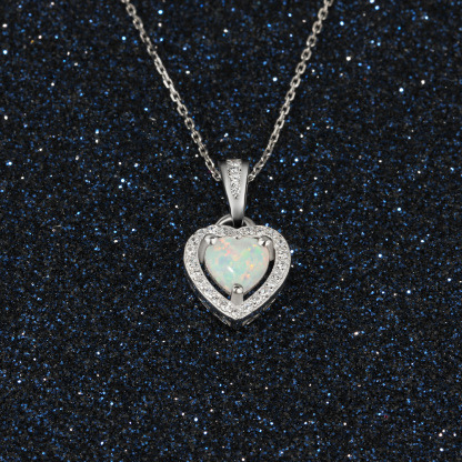 Sotiya Halo Heart Cut Opal Necklace Sterling Silver-Sotiya