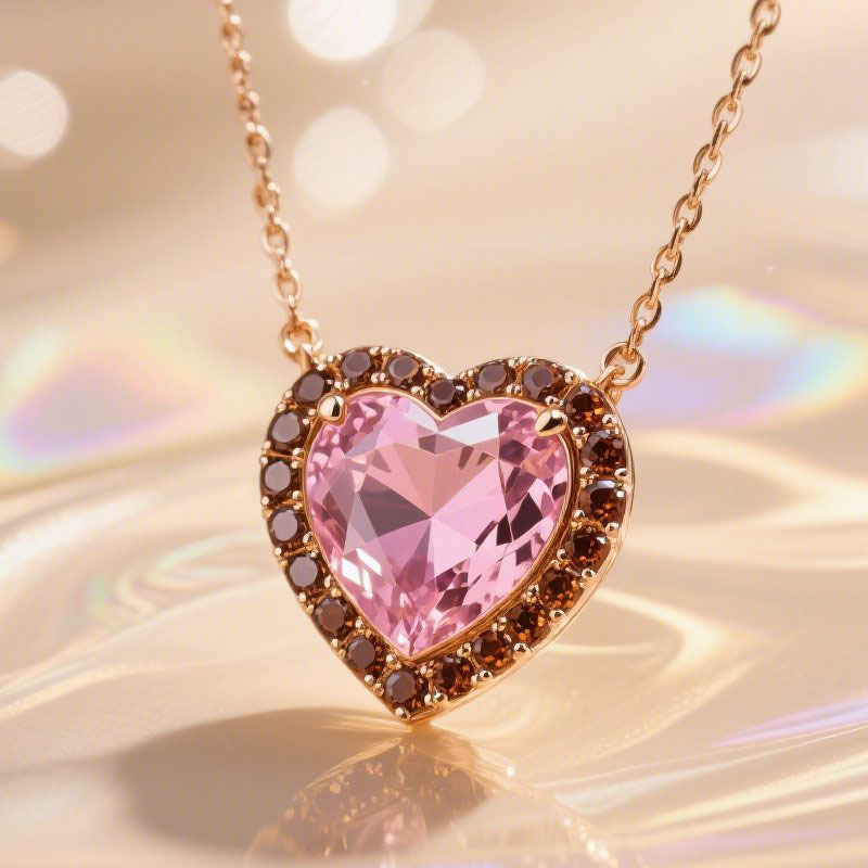 Sotiya Halo Pink Heart Cut Coffee Necklace Sterling Silver-Sotiya