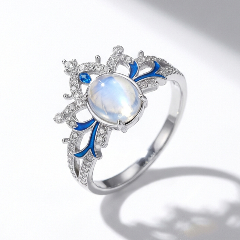 Sotiya Best Buds Snowflake Moonstone Oval Cut Engagement Ring Sterling Silver-Sotiya