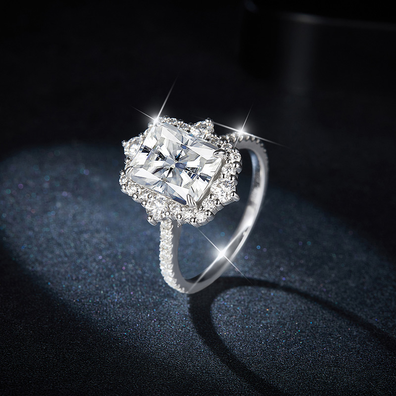 Sotiya Halo Radiant Cut Moissanite Engagement Ring Sterling Silver-Sotiya