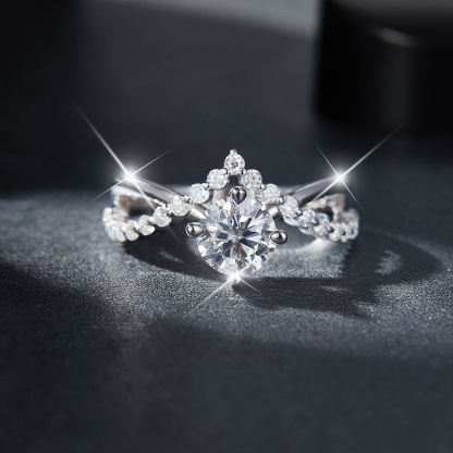 Sotiya Twist Shank Round Cut Moissanite Engagement Ring Sterling Silver-Sotiya