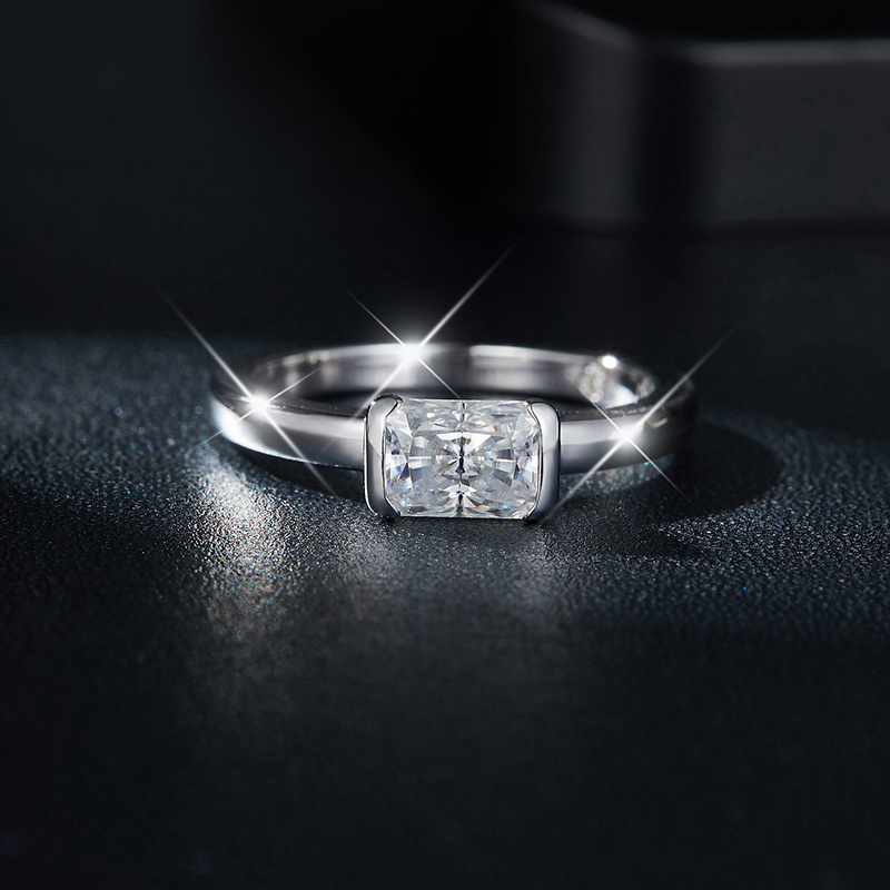 Sotiya Tension Set Radiant Cut Moissanite Engagement Ring Sterling Silver-Sotiya