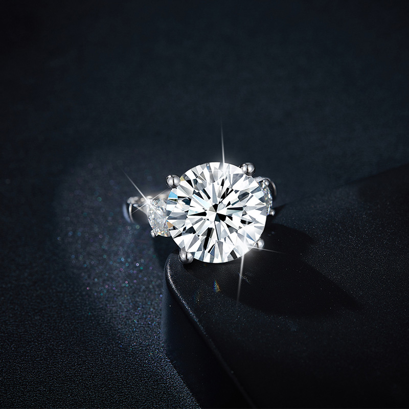 Sotiya Three Stone Round Cut Moissanite Engagement Ring Sterling Silver-Sotiya