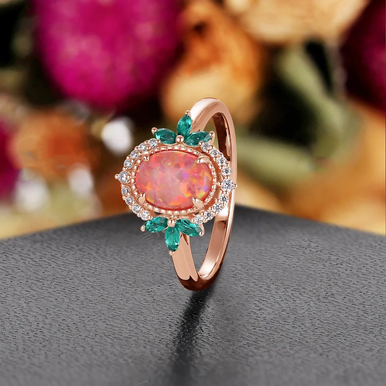 Sotiya Art Deco Oval Cut Opal Engagement Ring Sterling Silver-Sotiya