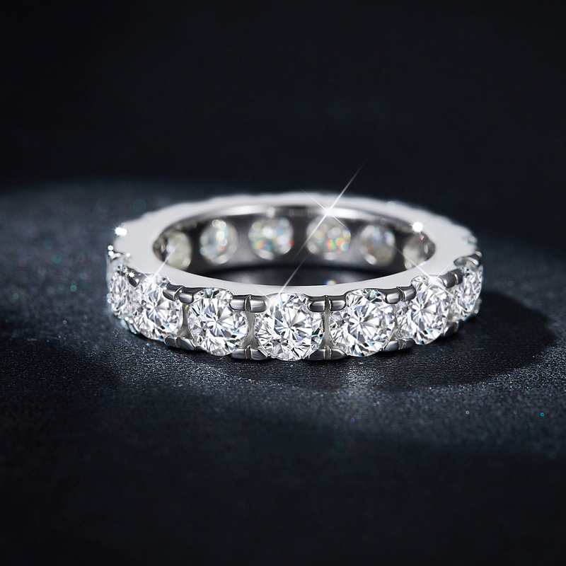 Sotiya Simple Round Cut Moissanite Eternity Ring Sterling Silver-Sotiya