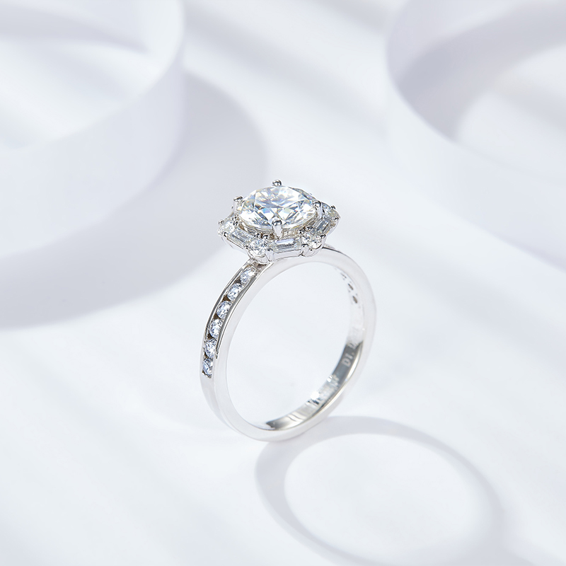 Sotiya Halo Round Cut Moissanite Engagement Ring Sterling Silver-Sotiya