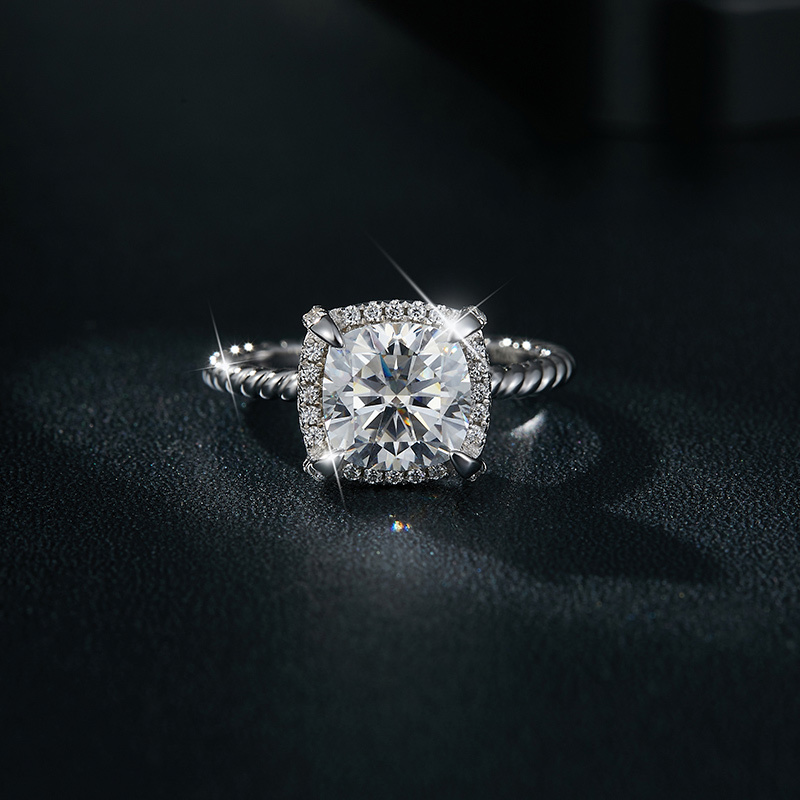 Sotiya Twist Halo Cushion Cut Moissanite Engagement Ring Sterling Silver-Sotiya