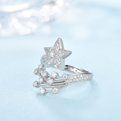 Sotiya Star Design Moissanite Cocktail Ring Sterling Silver-Sotiya
