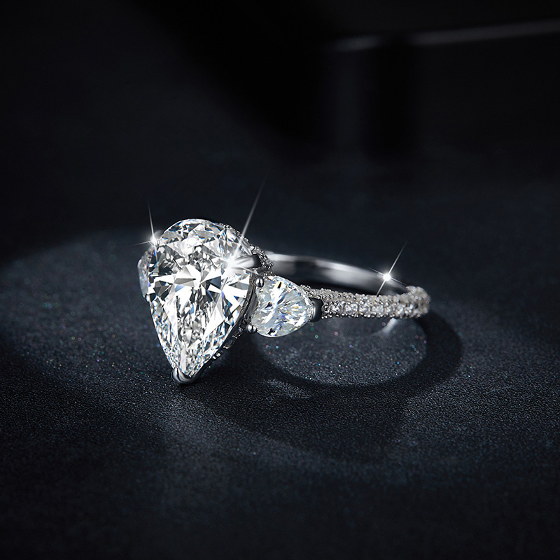 Sotiya Three Stone Pear Cut Moissanite Engagement Ring Sterling Silver-Sotiya