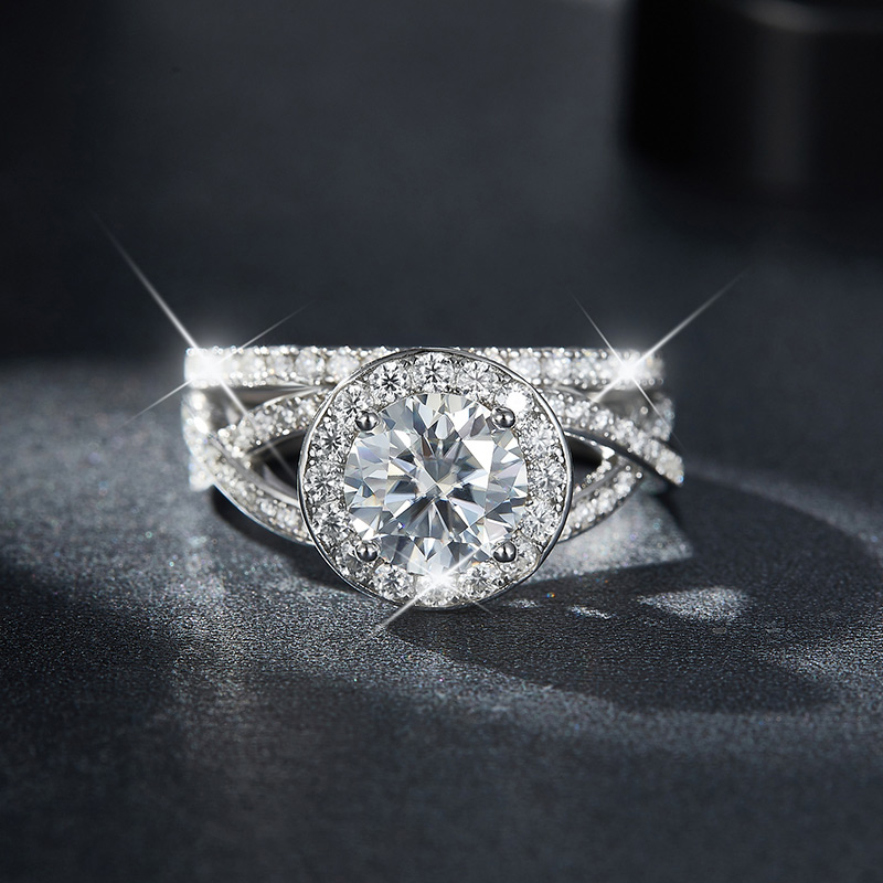 Sotiya Halo Round Cut Twist Moissanite Wedding Bridal Ring Set Sterling Silver-Sotiya