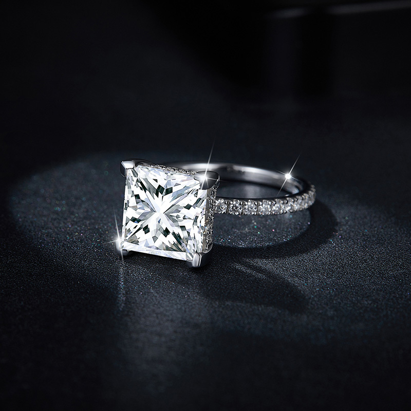 Sotiya Hidden Halo Princess Cut Moissanite Engagement Ring Sterling Silver-Sotiya