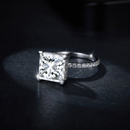 Sotiya Hidden Halo Princess Cut Moissanite Engagement Ring Sterling Silver-Sotiya