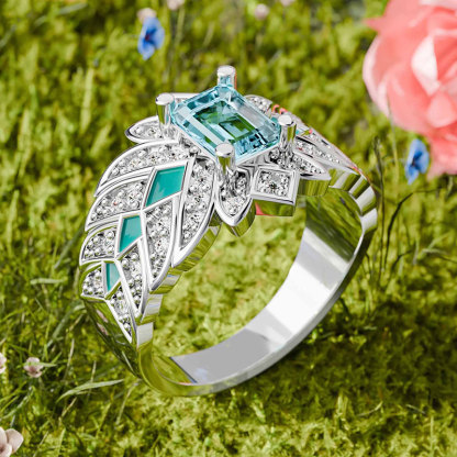 Sotiya Emerald Cut Starlight Enamel Engagement Ring Sterling Silver-Sotiya