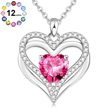 Sotiya 12 Birthstones Intertwined Heart Cut Necklace Sterling Silver-Sotiya