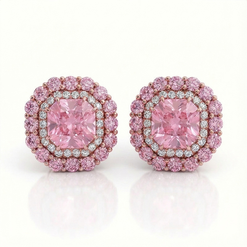 Sotiya Double Halo Amethyst Purple Asscher Cut Stud Earrings Sterling Silver-Sotiya